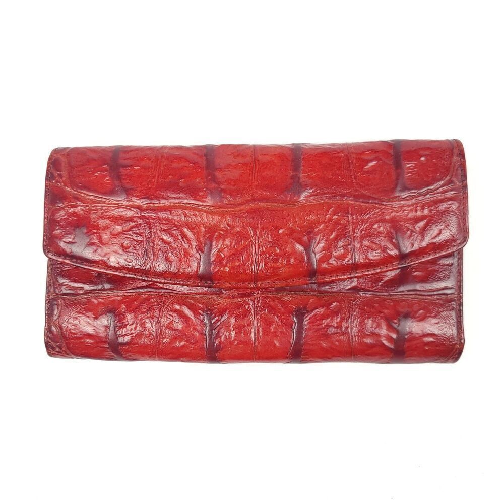 BRAHMIN Large Red Croc Embossed Luxury Leather Tote Shoulder Bag + Wallet Set - Picture 15 of 16